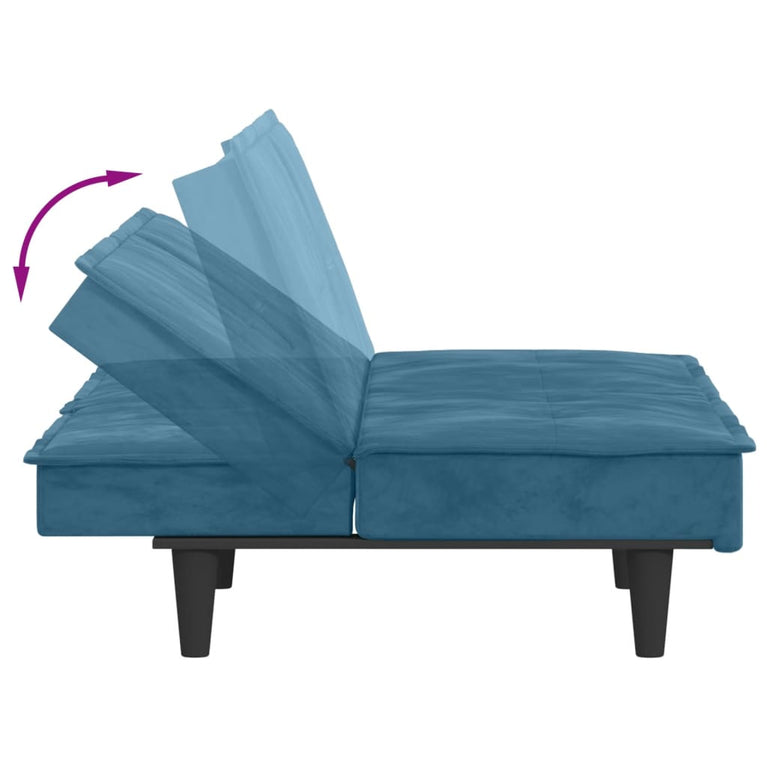 Slaapbank met bekerhouders fluweel blauw