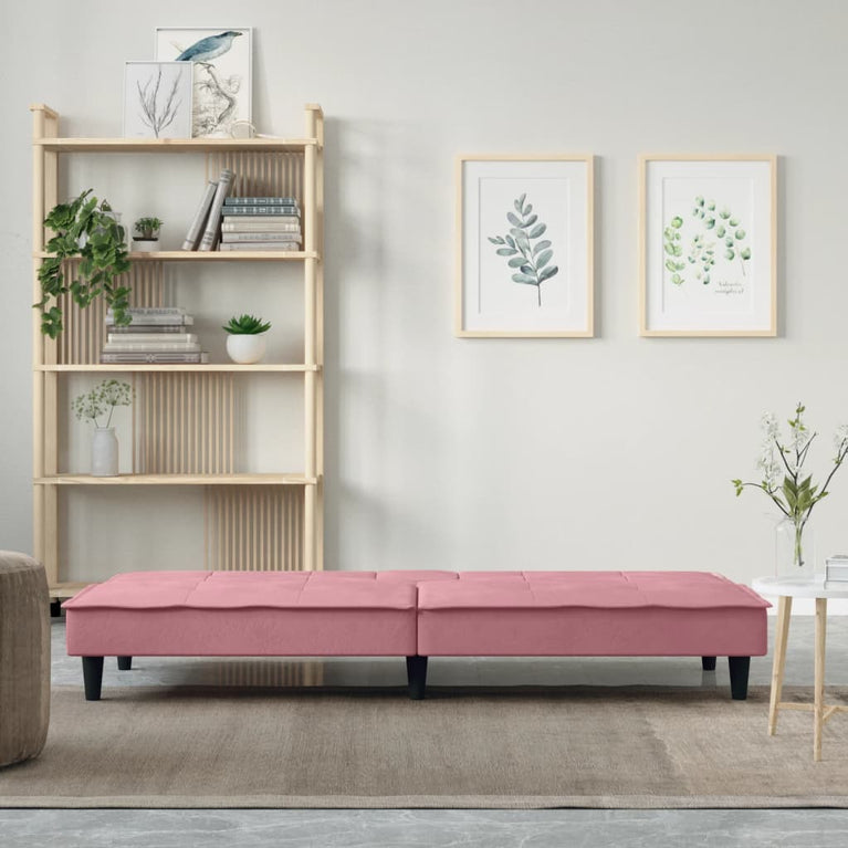 Slaapbank met bekerhouders fluweel roze