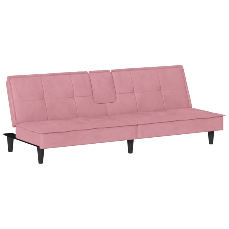Slaapbank met bekerhouders fluweel roze