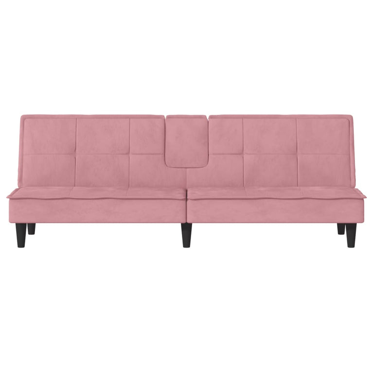 Slaapbank met bekerhouders fluweel roze