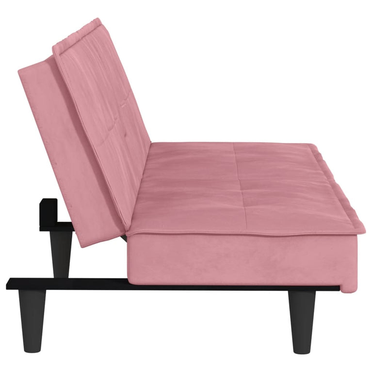 Slaapbank met bekerhouders fluweel roze