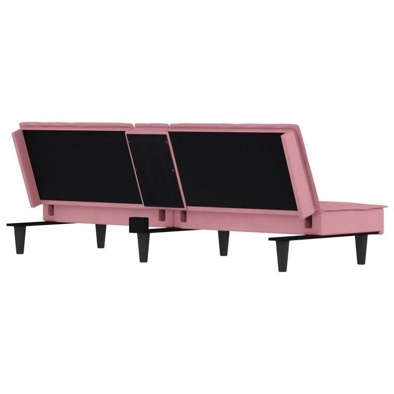 Slaapbank met bekerhouders fluweel roze
