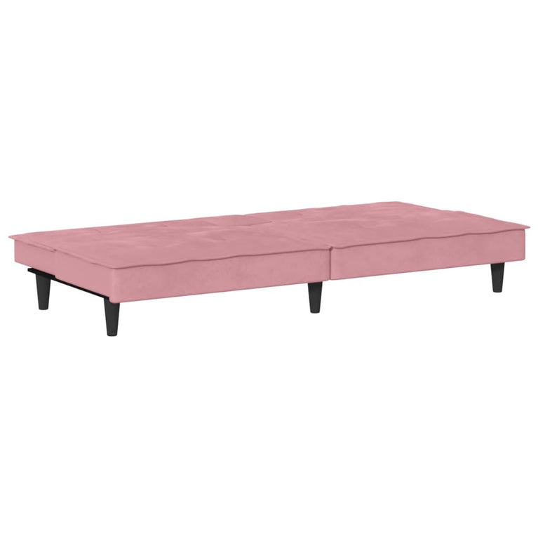 Slaapbank met bekerhouders fluweel roze