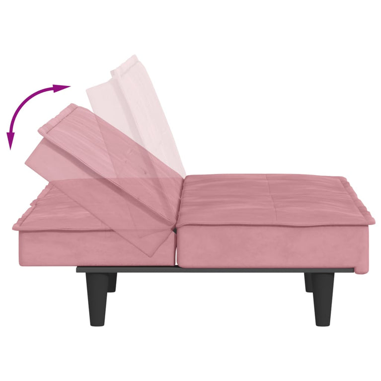 Slaapbank met bekerhouders fluweel roze