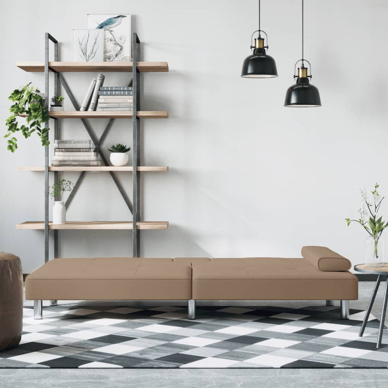 Slaapbank met bekerhouders kunstleer cappuccinokleurig