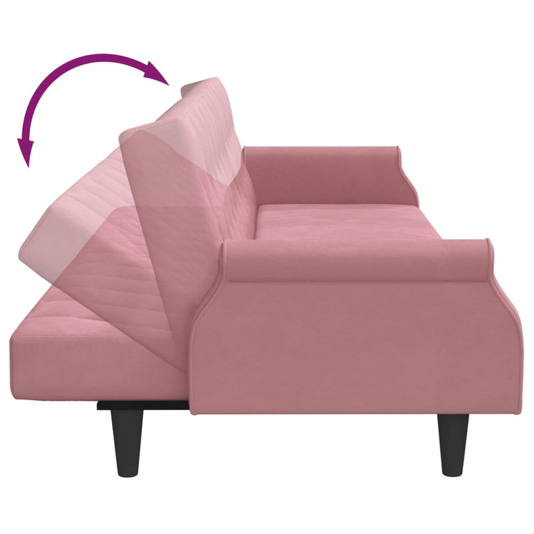 Slaapbank met armleuningen fluweel roze