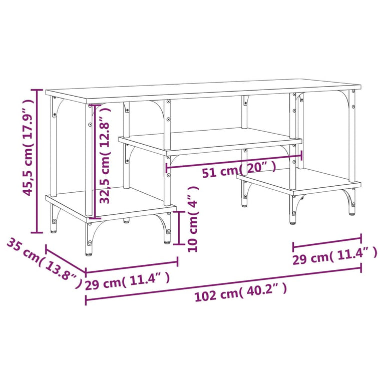 Tv-meubel 102x35x45,5 cm bewerkt hout sonoma eikenkleurig