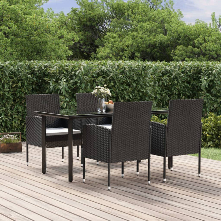 5-delige Tuinset met kussens poly rattan zwart