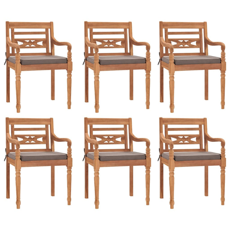 7-delige Tuinset met donkergrijze kussens massief teakhout