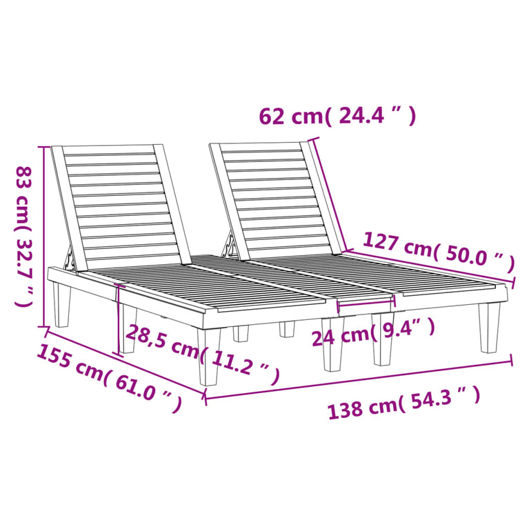 Ligbed 2-persoons 155x138x83 cm polypropeen lichtbruin