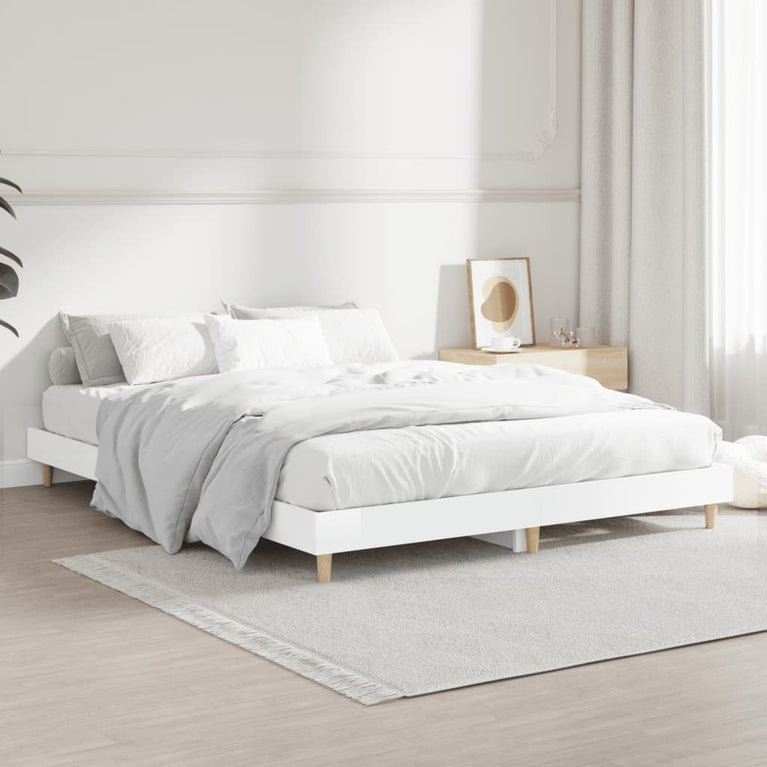 Bedframe bewerkt hout hoogglans wit 140x190 cm