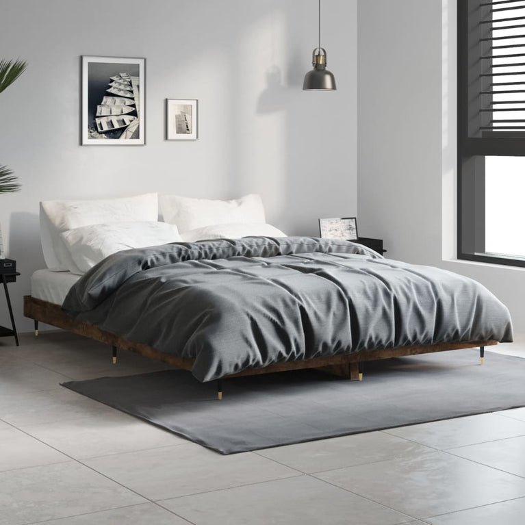 Bedframe bewerkt hout gerookt eikenkleurig 140x190 cm