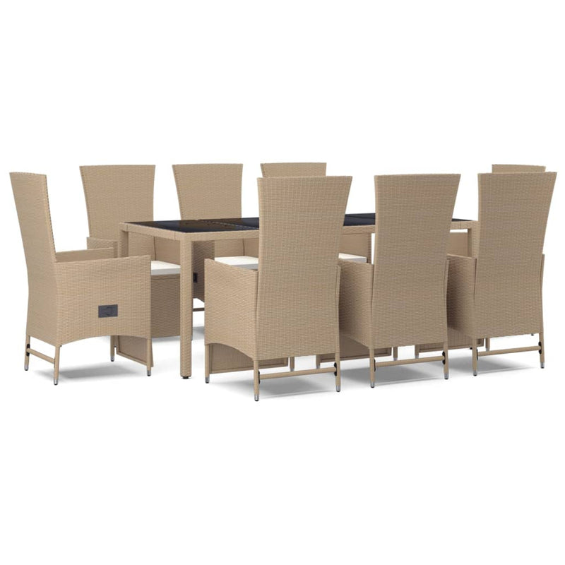 9-delige Tuinset met kussens poly rattan beige