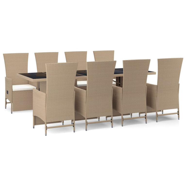 9-delige Tuinset met kussens poly rattan beige
