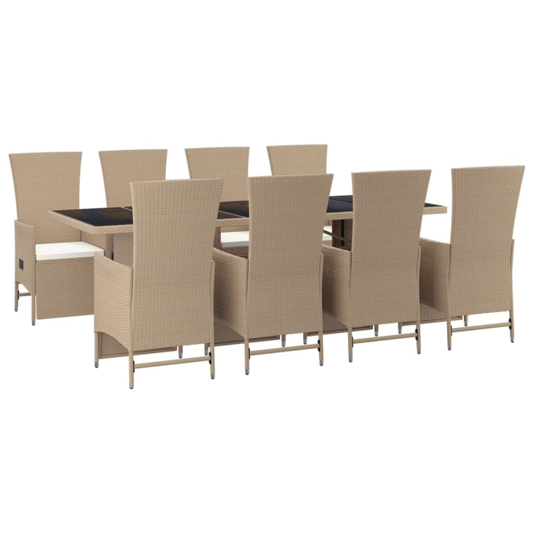 9-delige Tuinset met kussens poly rattan beige