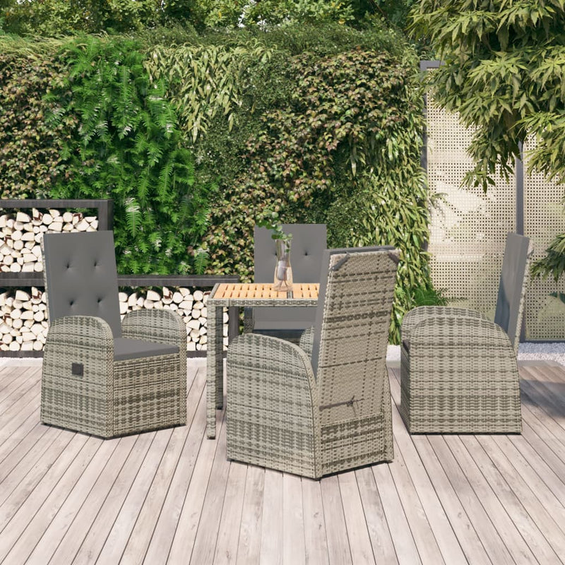 5-delige Tuinset met kussens poly rattan grijs