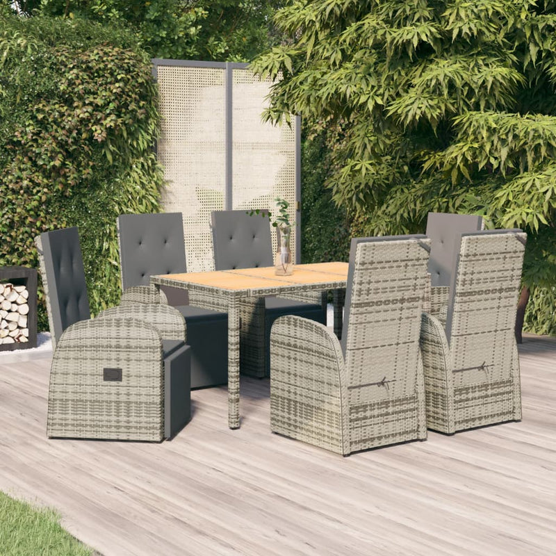 7-delige Tuinset met kussens poly rattan grijs