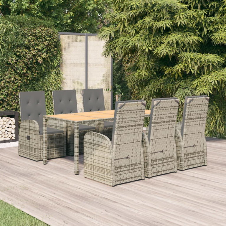 7-delige Tuinset met kussens poly rattan grijs
