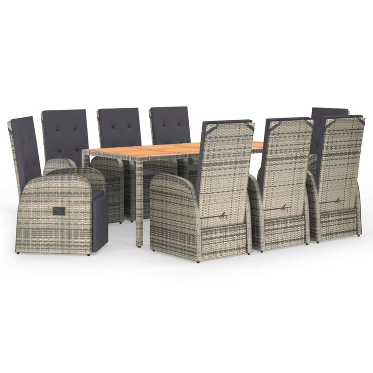 9-delige Tuinset met kussens poly rattan grijs