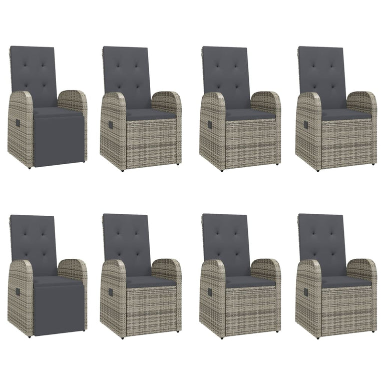9-delige Tuinset met kussens poly rattan grijs