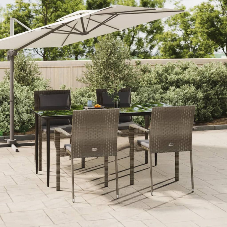 5-delige Tuinset met kussens poly rattan zwart en grijs