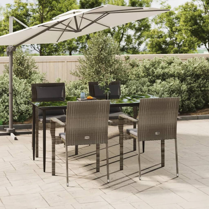 5-delige Tuinset met kussens poly rattan zwart en grijs