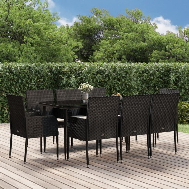 9-delige Tuinset poly rattan zwart
