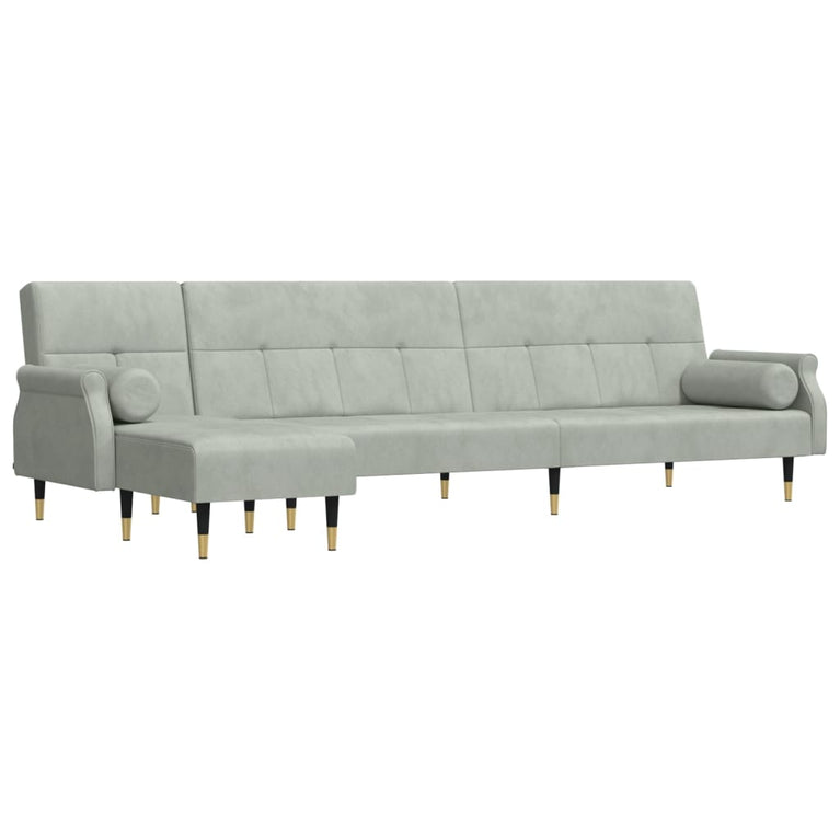 Slaapbank L-vormig 271x140x70 cm fluweel lichtgrijs