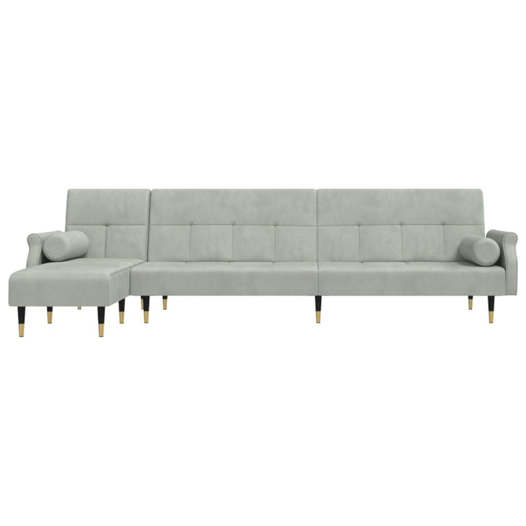 Slaapbank L-vormig 271x140x70 cm fluweel lichtgrijs