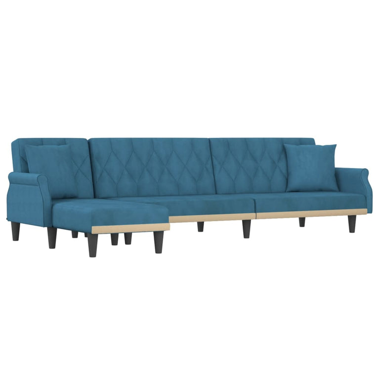 Slaapbank L-vormig 271x140x70 cm fluweel blauw