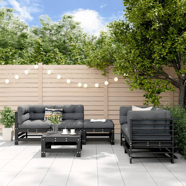 6-delige Loungeset massief grenenhout zwart