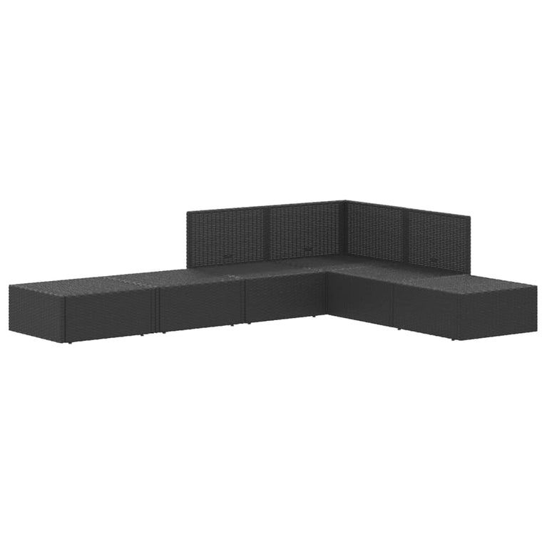 6-delige Loungeset met kussens poly rattan zwart