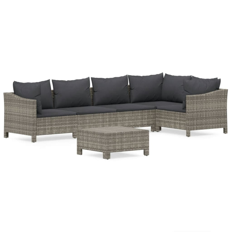 6-delige Loungeset met kussens poly rattan grijs