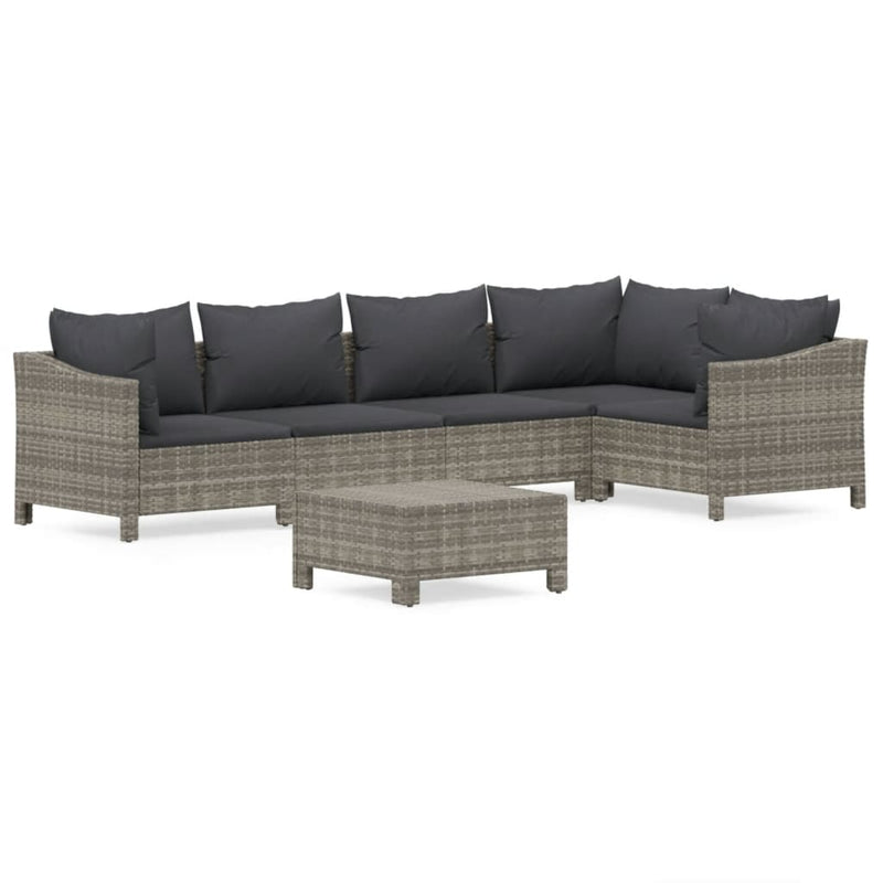 6-delige Loungeset met kussens poly rattan grijs