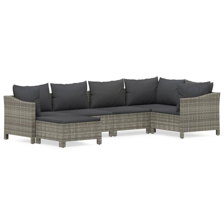 6-delige Loungeset met kussens poly rattan grijs