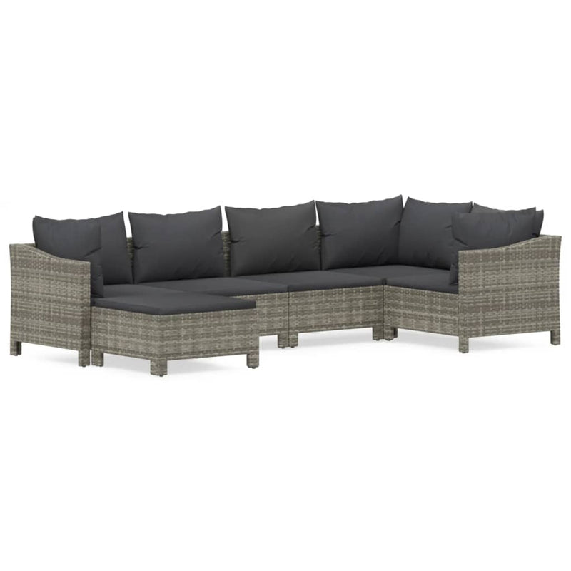 6-delige Loungeset met kussens poly rattan grijs