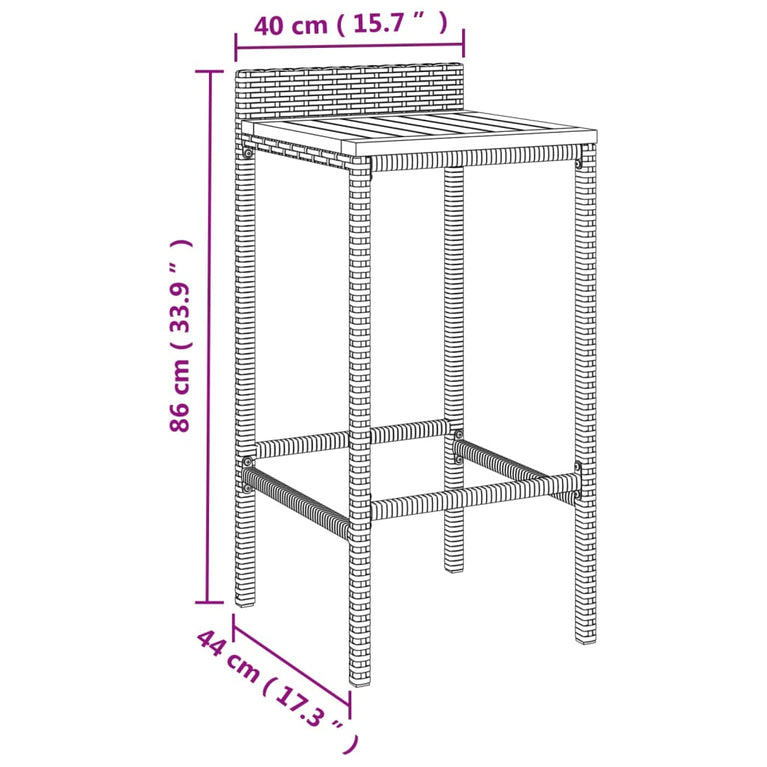 3-delige Tuinbarset poly rattan en massief acaciahout grijs