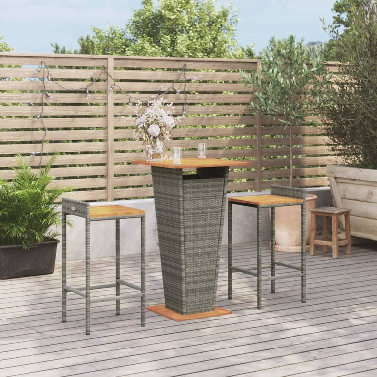 3-delige Tuinbarset poly rattan en massief acaciahout grijs