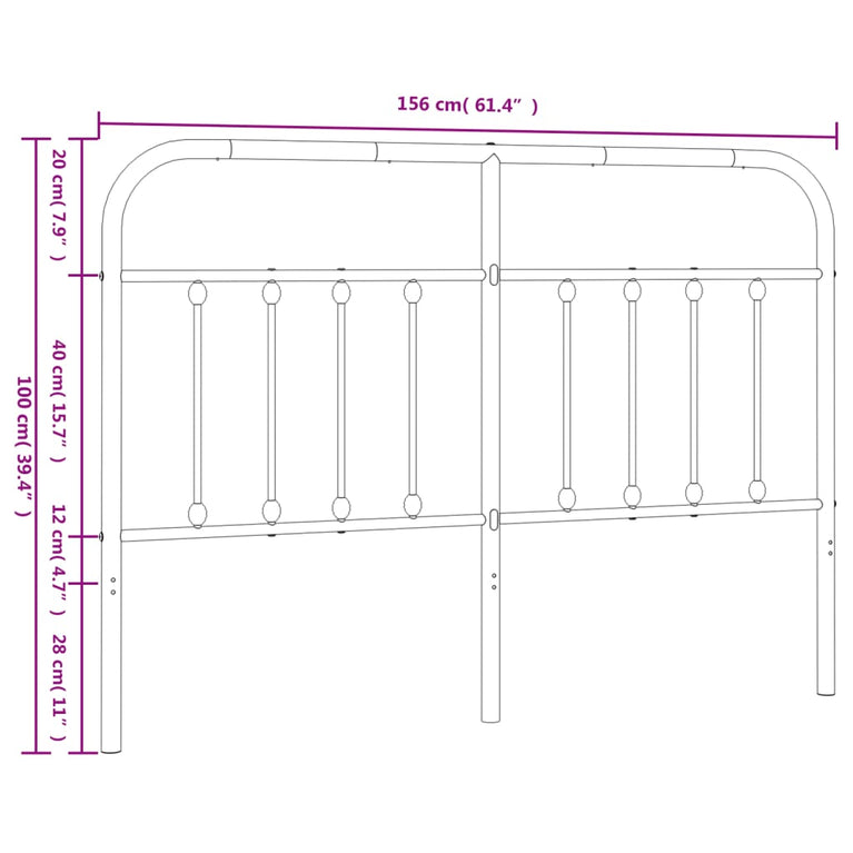 Hoofdbord metaal zwart 150 cm