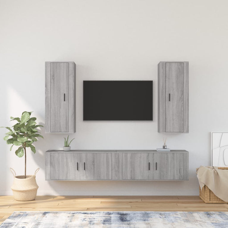 4-delige Tv-meubelset bewerkt hout grijs sonoma eikenkleurig