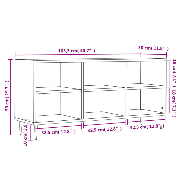 Tv-meubel 103,5x30x50 cm bewerkt hout hoogglans wit