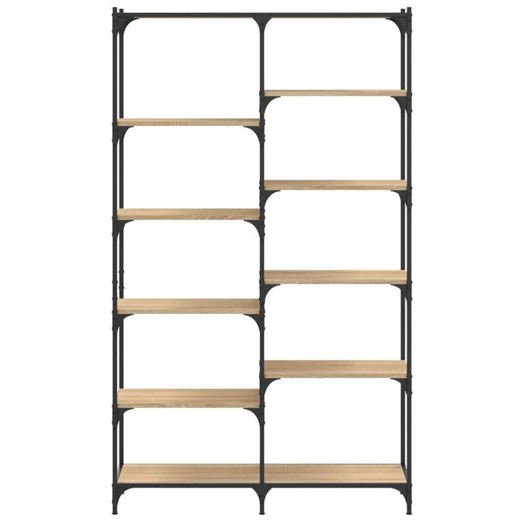 Boekenrek 100x32x170 cm bewerkt hout en ijzer sonoma eikenkleur