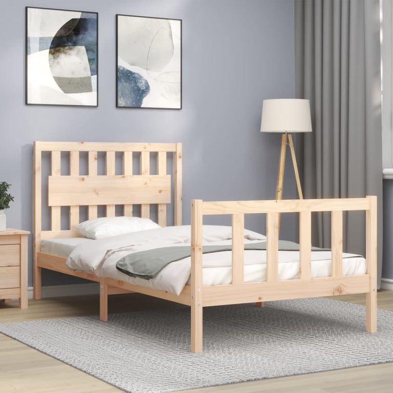 Bedframe met hoofdbord massief hout 100x200 cm
