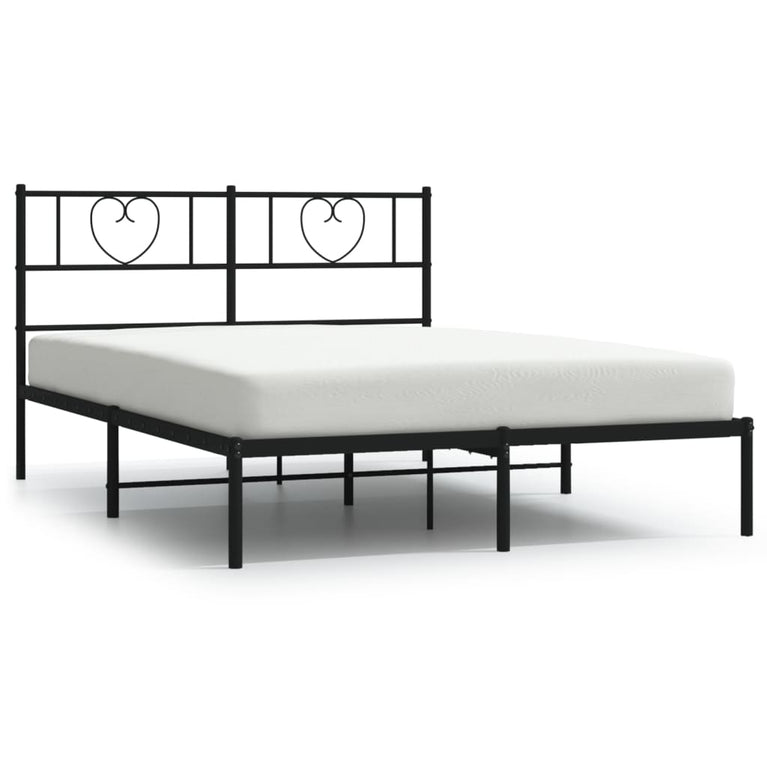 Bedframe met hoofdbord metaal zwart 160x200 cm