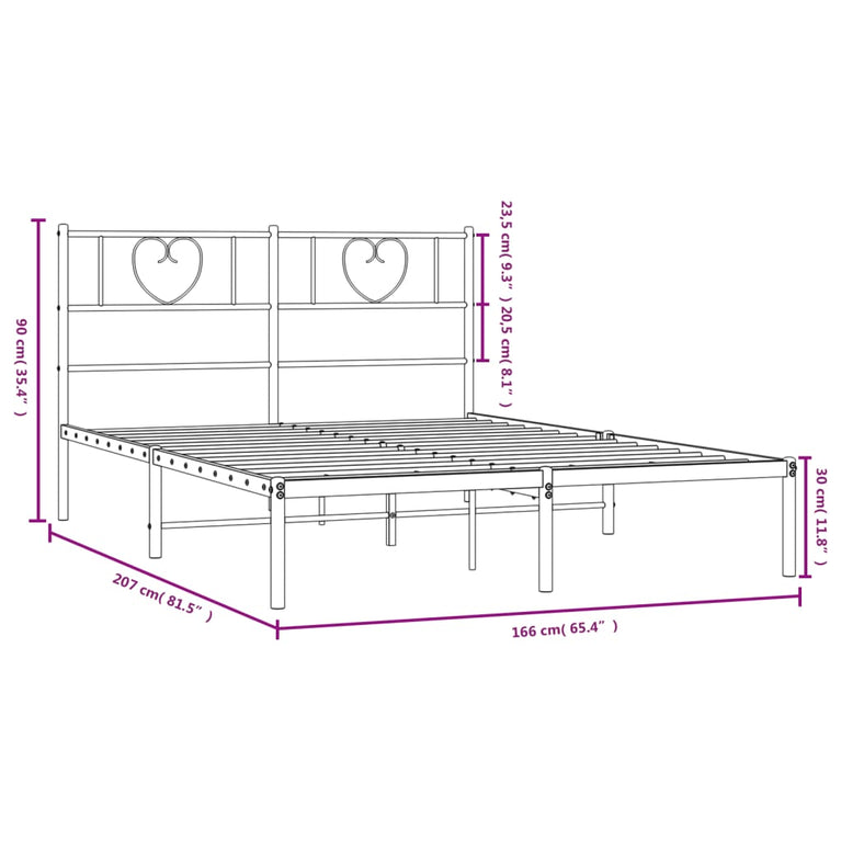 Bedframe met hoofdbord metaal zwart 160x200 cm