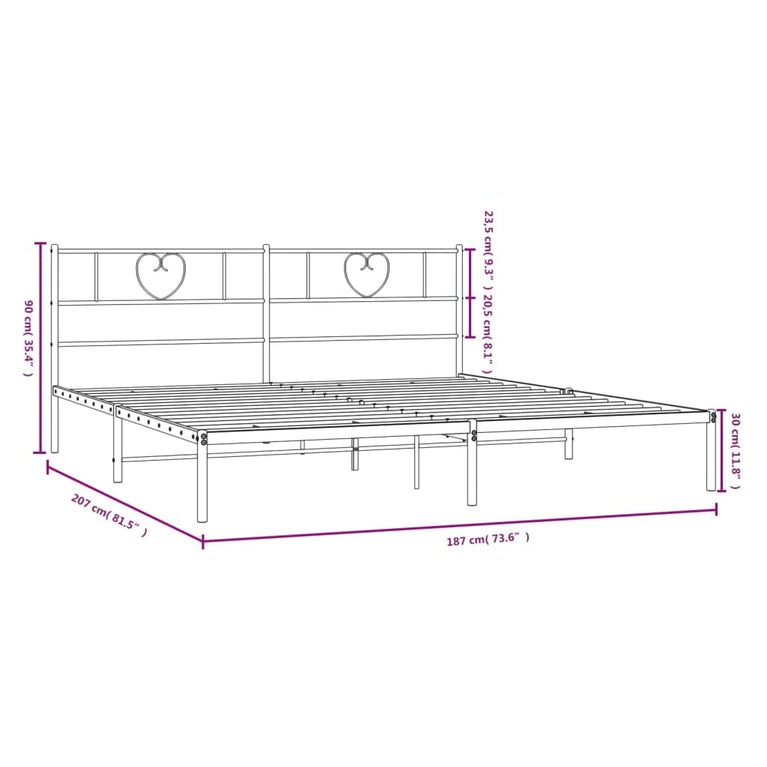 Bedframe met hoofdbord metaal zwart 180x200 cm
