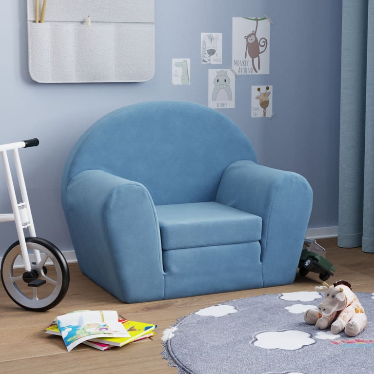 Kinderslaapbank zacht pluche blauw