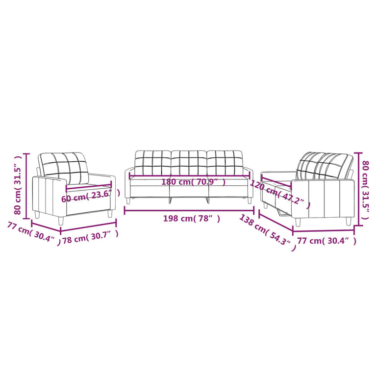 3-delige Loungeset met kussens stof taupe