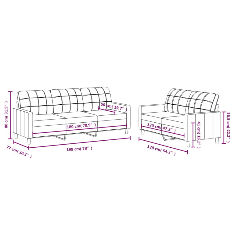 2-delige Loungeset met kussens stof crèmekleurig