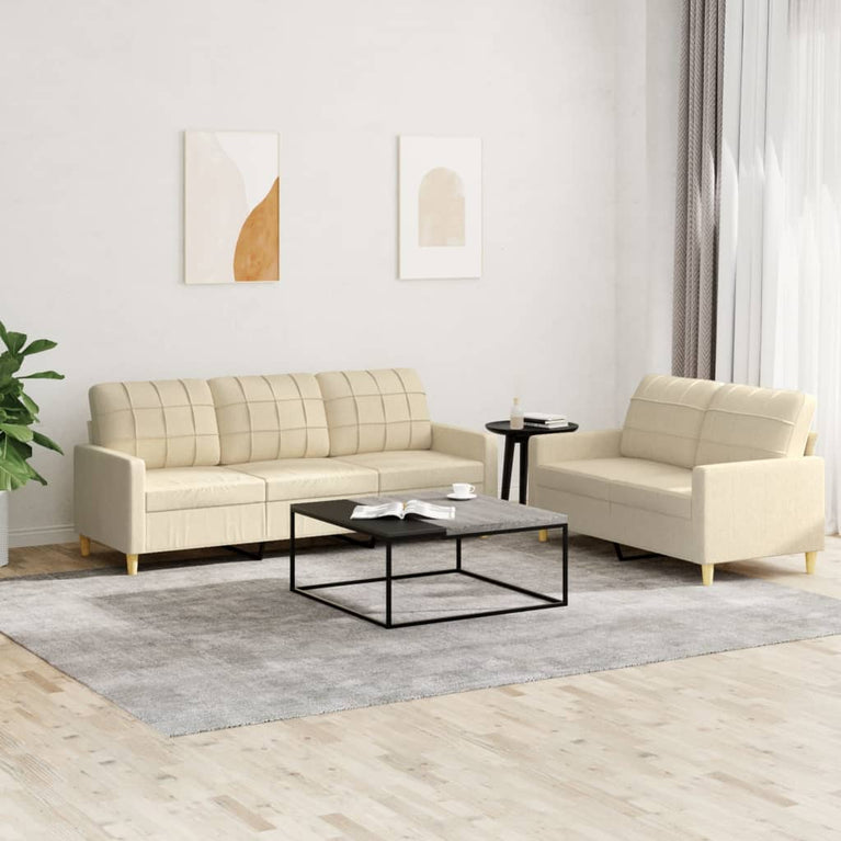2-delige Loungeset met kussens stof crèmekleurig